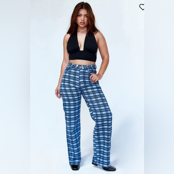 NWT Princess Polly Wide Leg check jeans 👖 - Picture 1 of 7